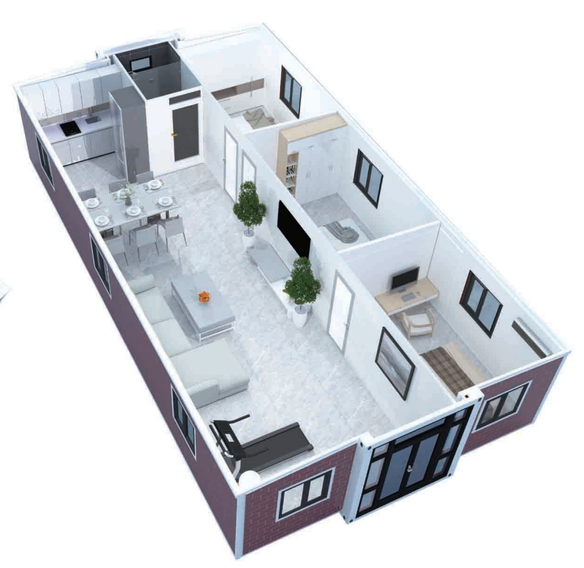 40 feet, three rooms, two living rooms